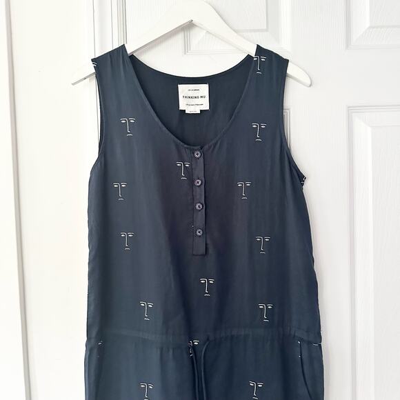Thinking Mu Organic Cotton Faces Silhouette Sleeveless Relaxed Jumpsuit Medium - Picture 3 of 11
